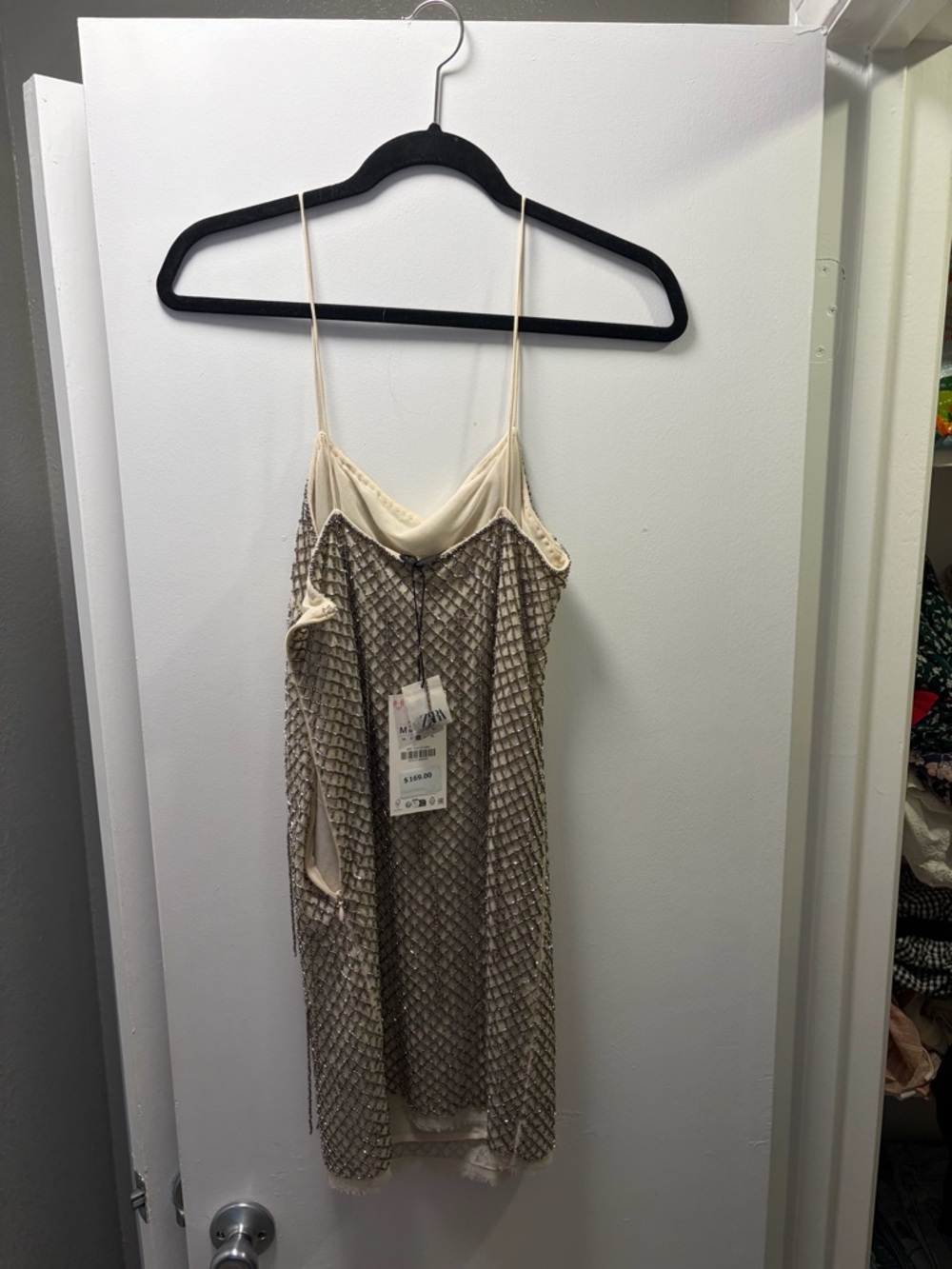 Zara ZW Collection Beaded Mini Dress — Metallic, Size M, NWT - Picture 4 of 5